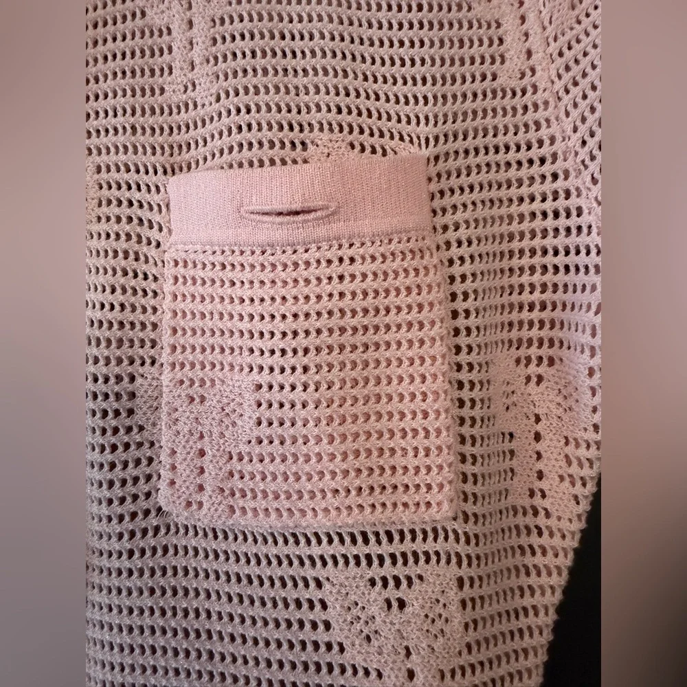Self-Portrait Pink Short-Sleeve Knit Pocket Dress with Pearl Buttons - Picture 6 of 9